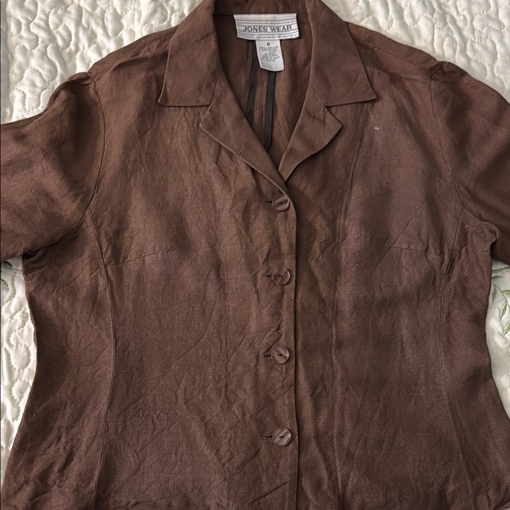 Jones Wear Brown Short Sleeve Button Down Shirt